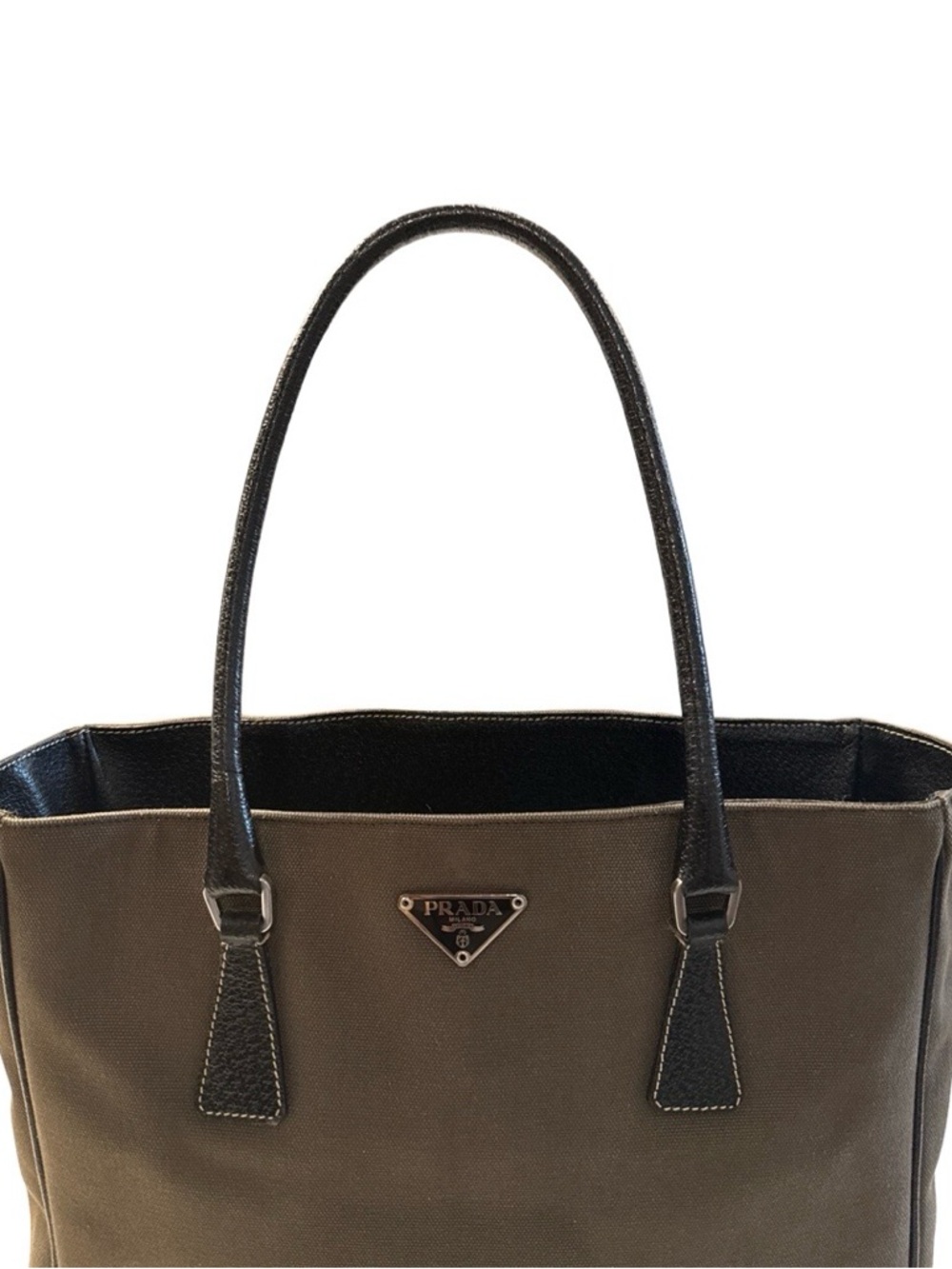 Prada Leather Tote Bag Brown Black Shoulder Bag Medium Everyday Luxury Handbag - Picture 12 of 17